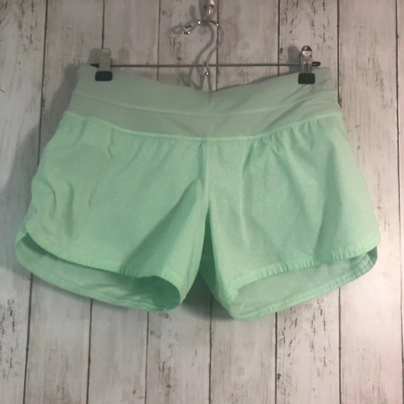 Lululemon Speed Run Mint Green White Polka Dots Shorts 6 - Picture 1 of 11